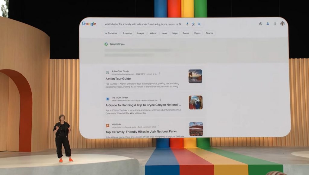Presentación de Google de Search Generative Experience, SGE.